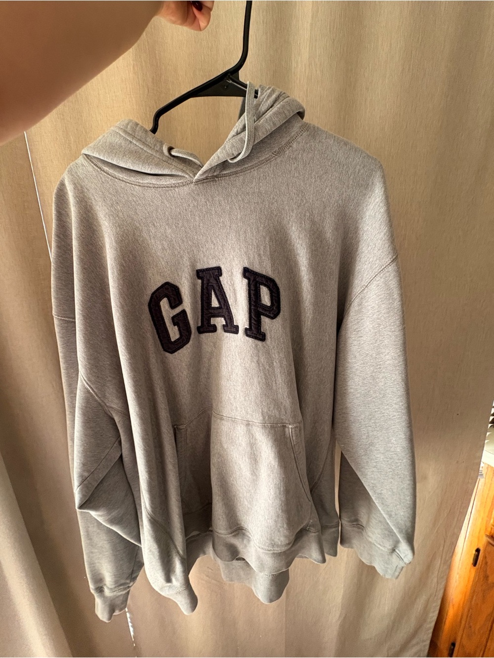 GAP Gray Hooded Sweatshirt with Navy Lettering